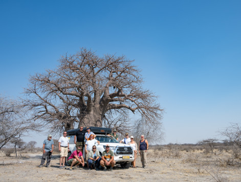 Auto, Team & Baoab im Makgadikgadi-Pans-Nationalpark